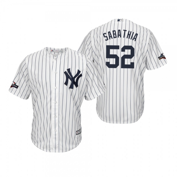 Men's C.C. Sabathia New York Yankees White 2019 Postseason Cool Base Jersey