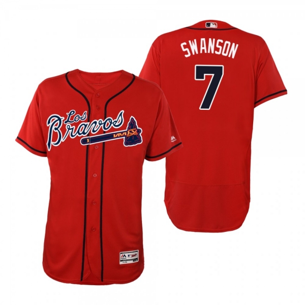 Dansby Swanson Atlanta Braves Red Hispanic Heritage Flex Base Jersey