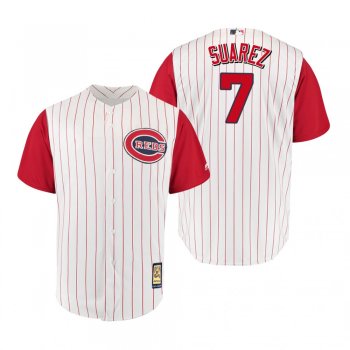 Cincinnati Reds Eugenio Suarez White Red Throwback 1961 Cool Base Jersey