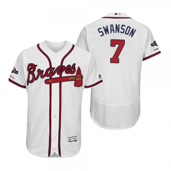 Dansby Swanson Atlanta Braves White 2019 Postseason Flex Base Jersey