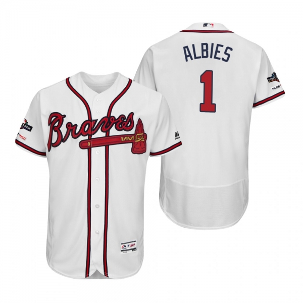 Ozzie Albies Atlanta Braves White 2019 Postseason Flex Base Jersey