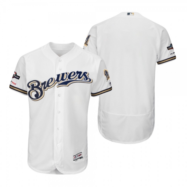 Milwaukee Brewers White 2019 Postseason Flex Base Jersey