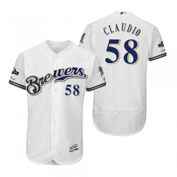 Alex Claudio Milwaukee Brewers White 2019 Postseason Flex Base Jersey