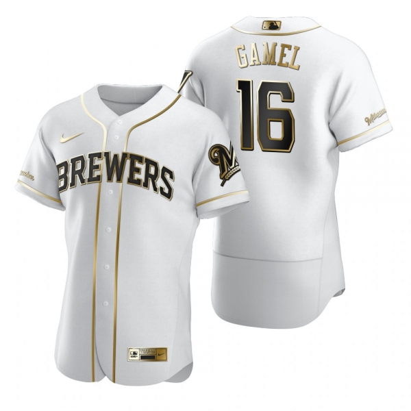 Milwaukee Brewers Ben Gamel Nike White Authentic Golden Edition Jersey