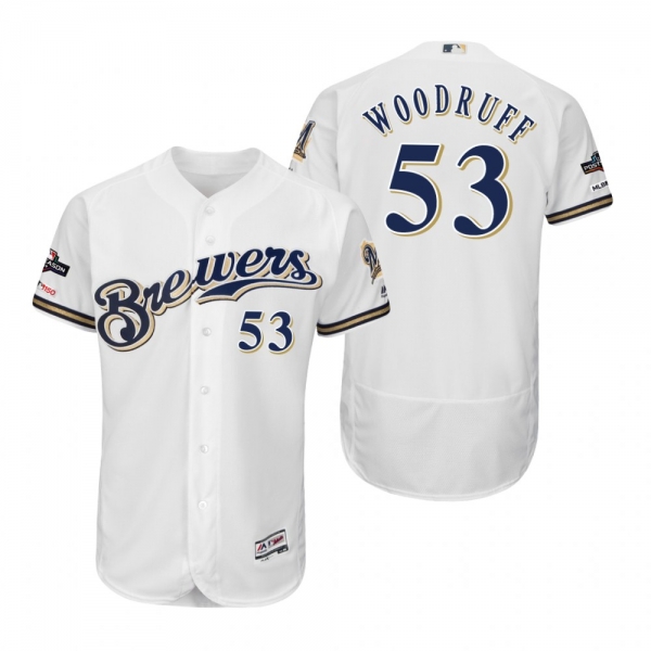 Brandon Woodruff Milwaukee Brewers White 2019 Postseason Flex Base Jersey