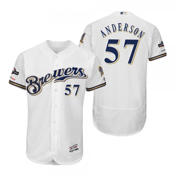 Chase Anderson Milwaukee Brewers White 2019 Postseason Flex Base Jersey