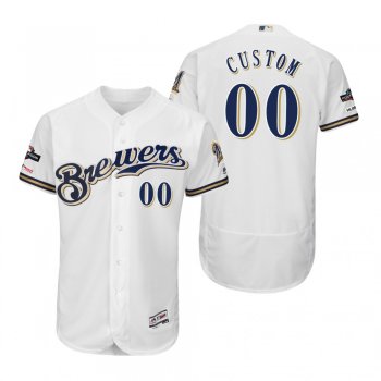 Custom Milwaukee Brewers White 2019 Postseason Flex Base Jersey