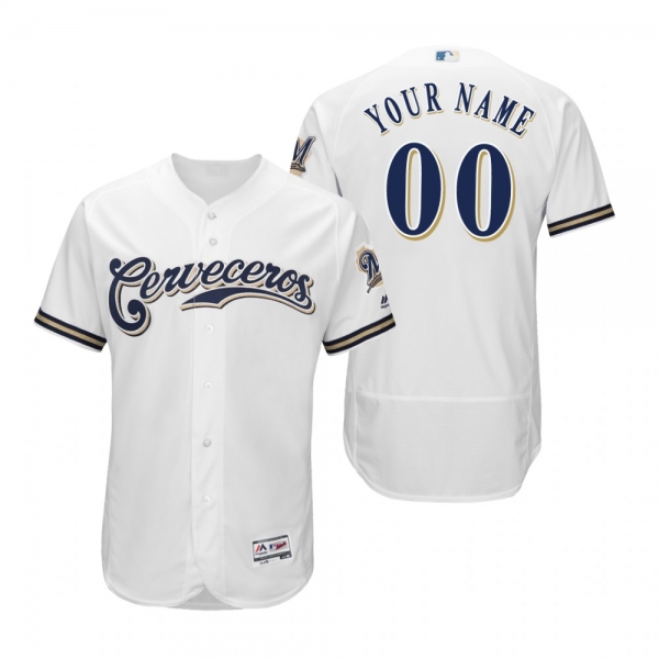 Custom Milwaukee Brewers White Hispanic Heritage Flex Base Jersey