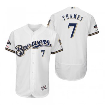 Eric Thames Milwaukee Brewers White 2019 Postseason Flex Base Jersey