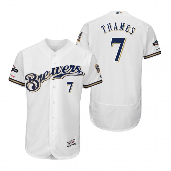 Eric Thames Milwaukee Brewers White 2019 Postseason Flex Base Jersey