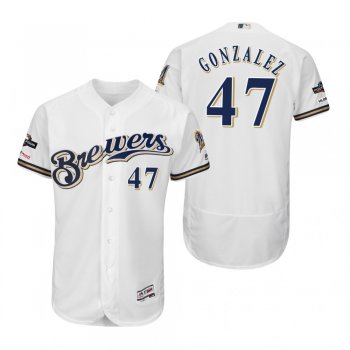 Gio Gonzalez Milwaukee Brewers White 2019 Postseason Flex Base Jersey