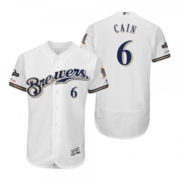 Lorenzo Cain Milwaukee Brewers White 2019 Postseason Flex Base Jersey