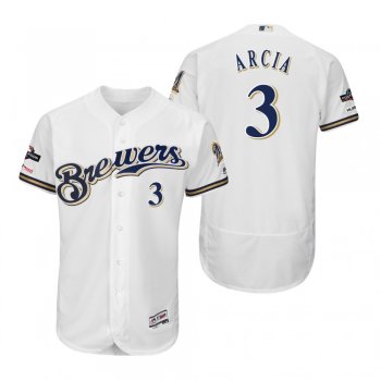 Orlando Arcia Milwaukee Brewers White 2019 Postseason Flex Base Jersey