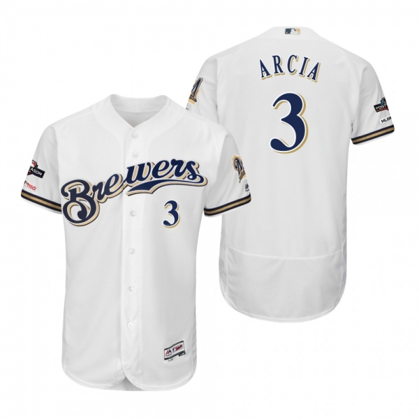 Orlando Arcia Milwaukee Brewers White 2019 Postseason Flex Base Jersey