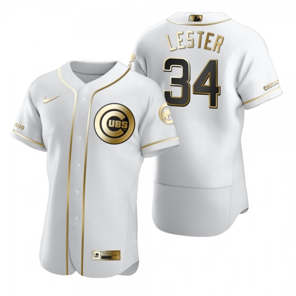 Chicago Cubs Jon Lester Nike White Authentic Golden Edition Jersey