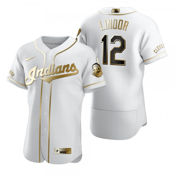 Cleveland Indians Francisco Lindor Nike White Authentic Golden Edition Jersey