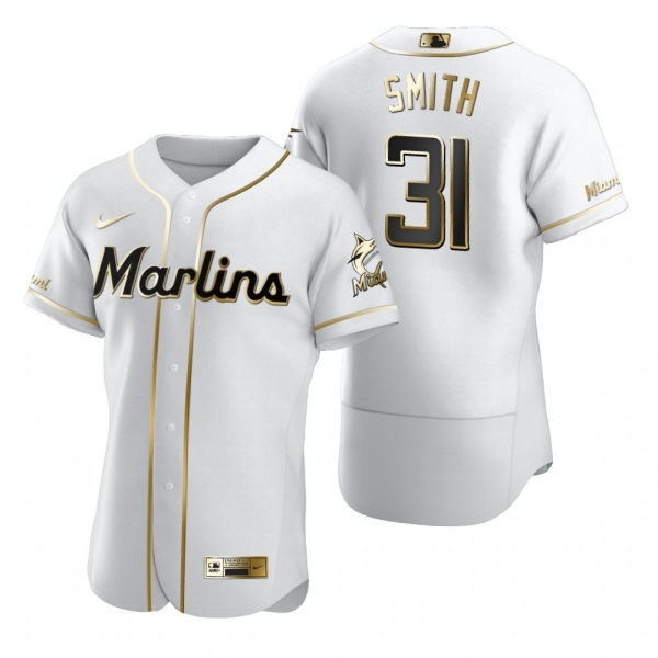 Miami Marlins Caleb Smith Nike White Authentic Golden Edition Jersey