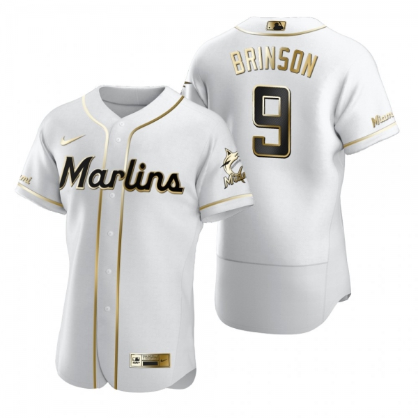 Miami Marlins Lewis Brinson Nike White Authentic Golden Edition Jersey