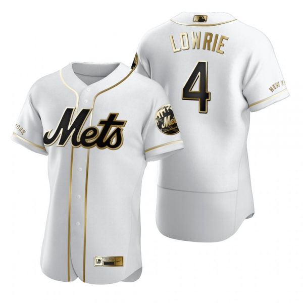 New York Mets Jed Lowrie Nike White Authentic Golden Edition Jersey