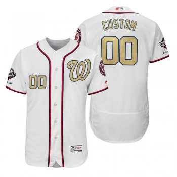 Custom Washington Nationals White 2019 Gold Program World Series Champions Flex Base Jersey