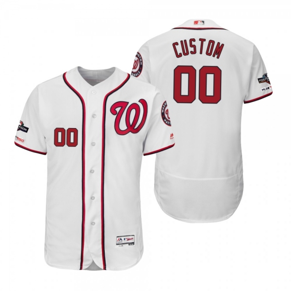 Custom Washington Nationals White 2019 Postseason Flex Base Jersey