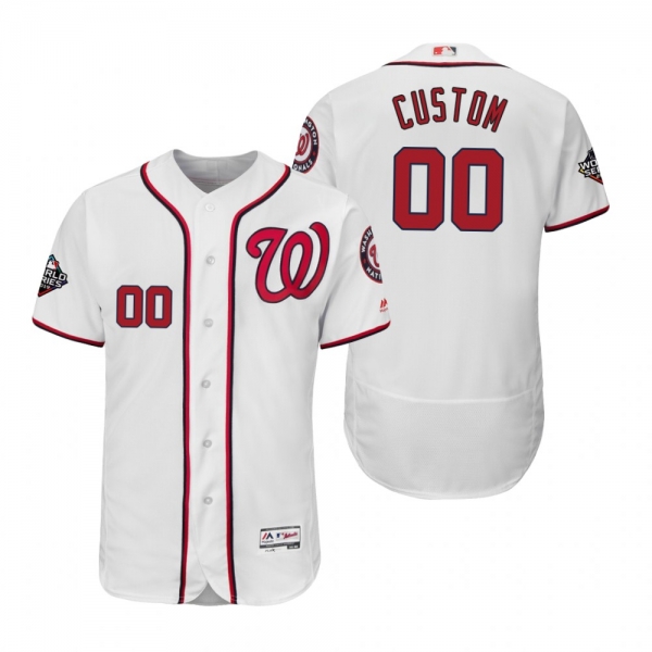 Custom Washington Nationals White 2019 World Series Flex Base Jersey