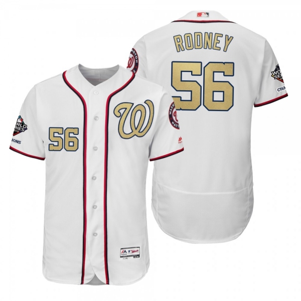 Fernando Rodney Washington Nationals White 2019 Gold Program World Series Champions Flex Base Jersey