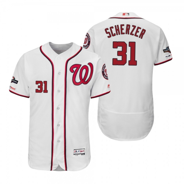 Max Scherzer Washington Nationals White 2019 Postseason Flex Base Jersey