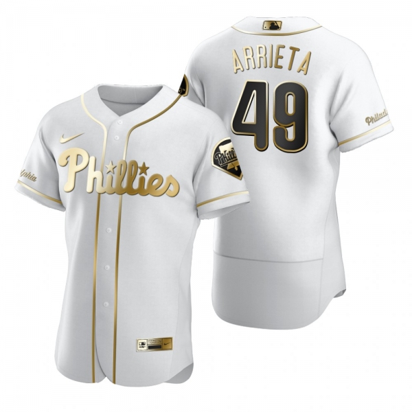 Philadelphia Phillies Jake Arrieta Nike White Authentic Golden Edition Jersey