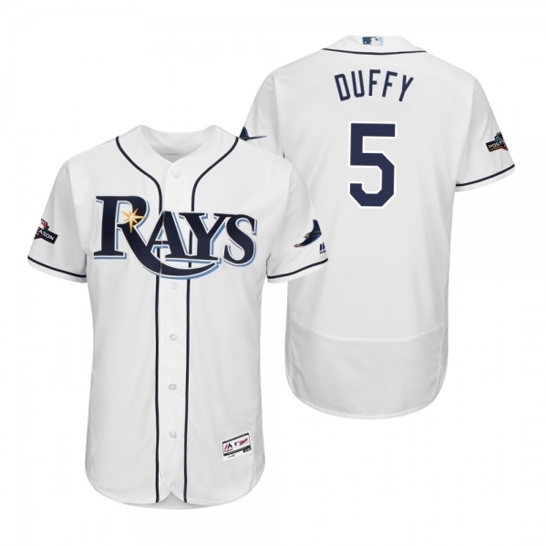 Matt Duffy Tampa Bay Rays White 2019 Postseason Flex Base Jersey