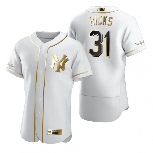 New York Yankees Aaron Hicks Nike White Authentic Golden Edition Jersey