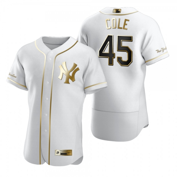 New York Yankees Gerrit Cole Nike White Authentic Golden Edition Jersey