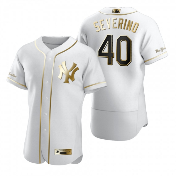 New York Yankees Luis Severino Nike White Authentic Golden Edition Jersey