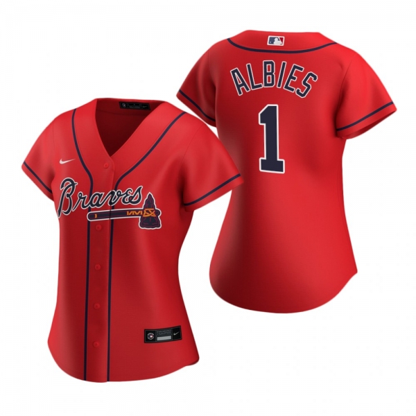 Women's Atlanta Braves Ozzie Albies Nike Red 2020 Replica Alternate Jersey