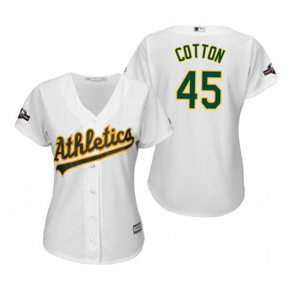 Women's Jharel Cotton Oakland Athletics White 2019 Postseason Cool Base Jersey