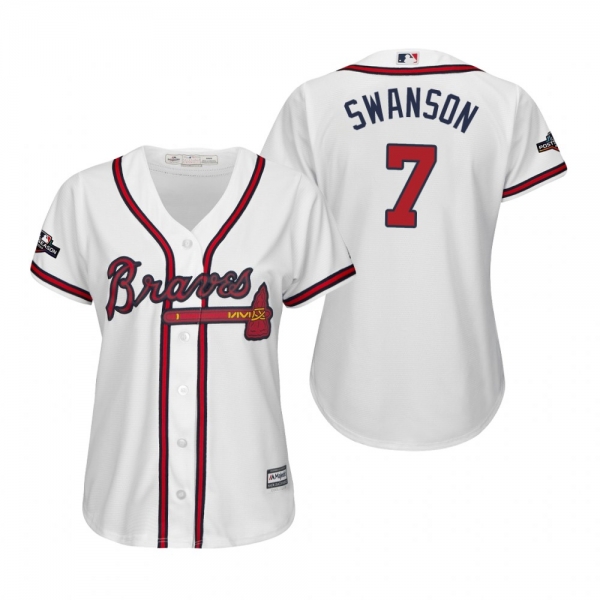 Women's Dansby Swanson Atlanta Braves White 2019 Postseason Cool Base Jersey