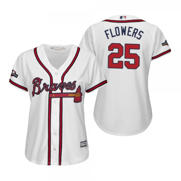 Women's Tyler Flowers Atlanta Braves White 2019 Postseason Cool Base Jersey