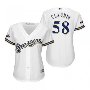 Women's Alex Claudio Milwaukee Brewers White 2019 Postseason Cool Base Jersey