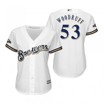 Women's Brandon Woodruff Milwaukee Brewers White 2019 Postseason Cool Base Jersey