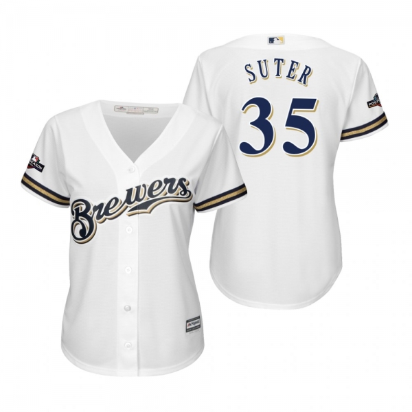 Women's Brent Suter Milwaukee Brewers White 2019 Postseason Cool Base Jersey