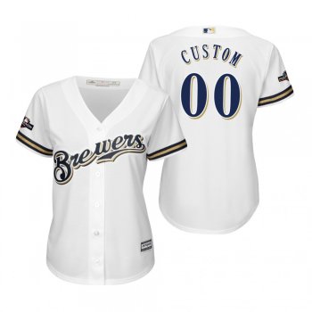 Women's Custom Milwaukee Brewers White 2019 Postseason Cool Base Jersey