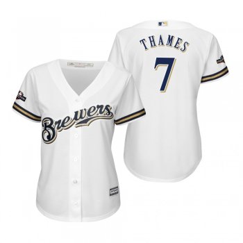 Women's Eric Thames Milwaukee Brewers White 2019 Postseason Cool Base Jersey