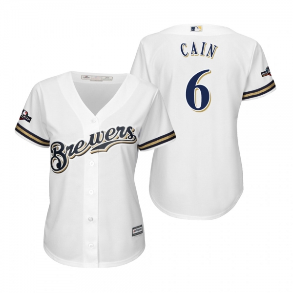 Women's Lorenzo Cain Milwaukee Brewers White 2019 Postseason Cool Base Jersey