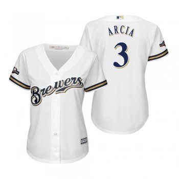 Women's Orlando Arcia Milwaukee Brewers White 2019 Postseason Cool Base Jersey