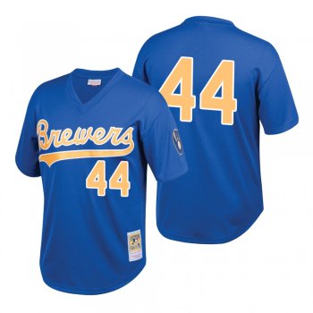 Youth Hank Aaron Milwaukee Brewers Royal Cooperstown Collection Mesh Batting Practice Jersey