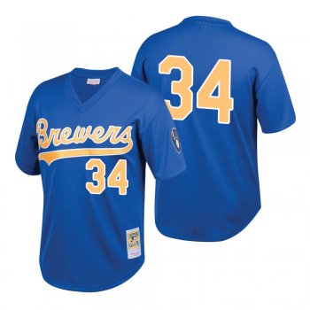 Youth Rollie Fingers Milwaukee Brewers Royal Cooperstown Collection Mesh Batting Practice Jersey