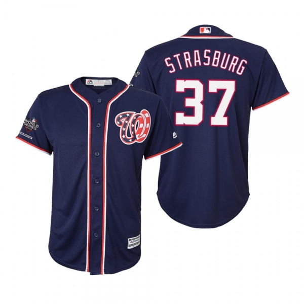 Youth Stephen Strasburg Washington Nationals Navy 2019 World Series Champions Cool Base Jersey