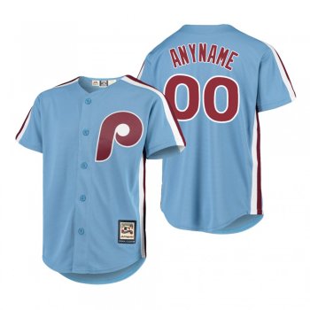 Youth Custom Philadelphia Phillies Light Blue Cooperstown Collection Cool Base Replica Jersey