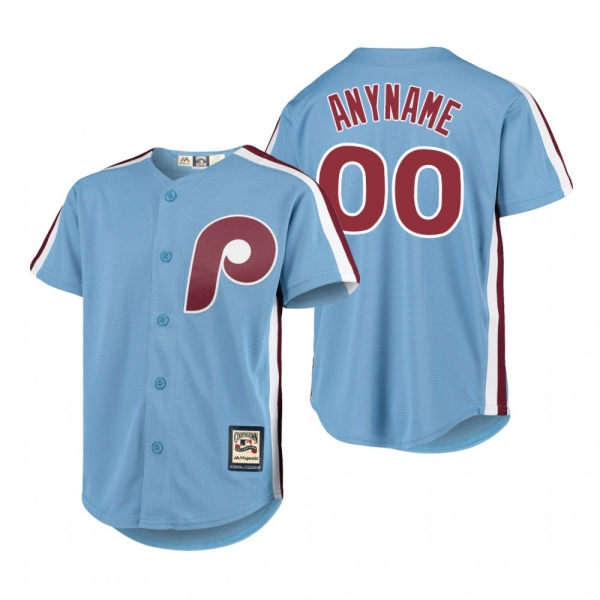 Youth Custom Philadelphia Phillies Light Blue Cooperstown Collection Cool Base Replica Jersey