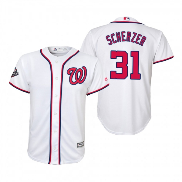 Youth Max Scherzer Washington Nationals White 2019 World Series Cool Base Jersey